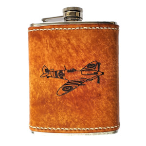 Spitfire 6 oz Hip Flask - Hand Dyed Leather on Stainless Steel - Laser Engraved