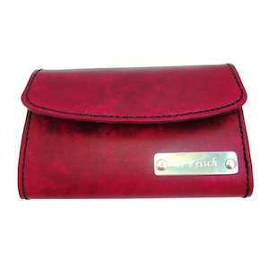 Leather or leather substitute goods: Womens Compact Wallet - Black Interior - Stainless Steel Nameplate