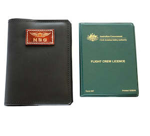 Leather or leather substitute goods: CASA (Australia) Pilot Licence Folder Cover - Black Aniline Leather - Embossed Initials