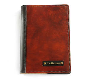 Leather or leather substitute goods: Diary / Journal / Book Cover - 2 Colour Spine / Front - Black / Brass Nameplate