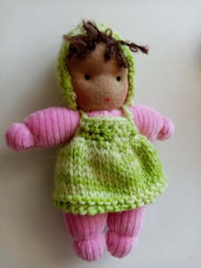 Tiny waldorf pocket doll ( pink/green)