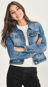 Womenswear: Junkfood Jeans Dixie Stretch Denim Jacket - Mid Blue