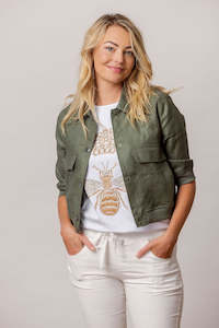 Womenswear: Moss Mischa Short Sleeve Bomber - Green Pine