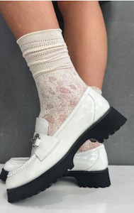 Womenswear: Minx Loafer Lace Sock - Cream