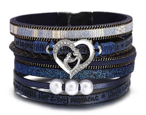 Fresh Accessories - Jojo Navy Heart Leather Wrap Bracelet