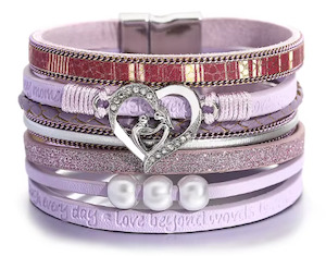 Fresh Accessories - Jojo Lilac Heart Leather Wrap Bracelet