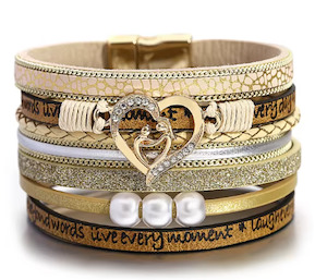 Womenswear: Fresh Accessories - Jojo Cream Heart Leather Wrap Bracelet