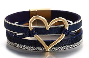 Fresh Accessories - Jo Navy Heart Leather Wrap Bracelet