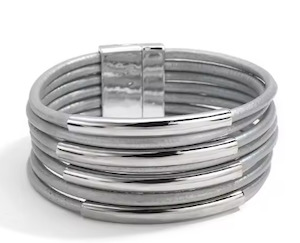 Womenswear: Fresh Accessories - Jingle Silver Heart Leather Wrap Bracelet