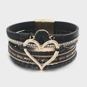 Womenswear: Fresh Accessories - Jo Black Heart Leather Wrap Bracelet