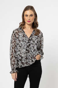 Leila + Luca Gala Twist Shirt - Mono Floral Chiffon