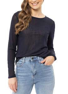 Womenswear: Leila + Luca Staple Long Sleeve Mesh Top - Navy