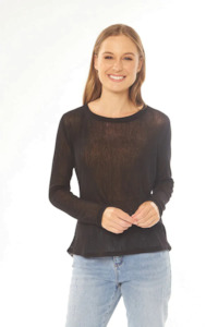 Leila + Luca Staple Long Sleeve Mesh Top - Black