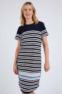 Womenswear: Elm Aligner Tee Dress - Navy And White Stripe