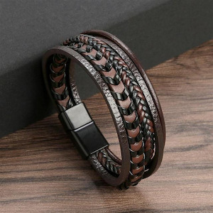 Fresh Accessories - Mens/Unisex Leather Bracelet Plat Brown