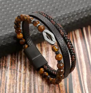 Fresh Accessories - Mens/Unisex Leather Bracelet Plat Brown metal