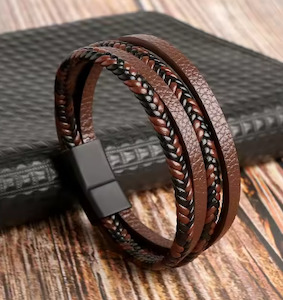 Fresh Accessories - Mens/Unisex Leather Bracelet Plat Coffee