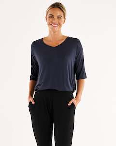 Betty Basics Brielle Bamboo V-Neck Tee - Petrol