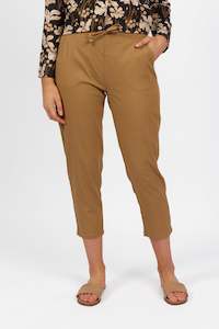 Vassalli 7/8 Leg Elastic Waist Pant - Caramel