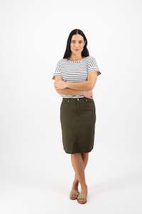 Vassalli Poplin Skirt with Back Vent - Khaki