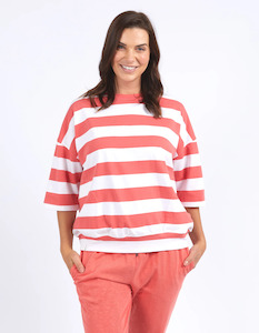 Womenswear: Elm Mazie Block Stripe Sweat - Watermelon Crush And White Stripe