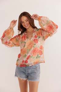 Mink Pink Aida Long Sleeve Blouse - Apricot Floral