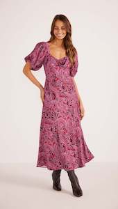 Mink Pink Chiara Puff Sleeve Midi Dress - Merlot Floral