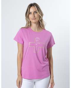 Womenswear: Stella + Gemma T-Shirt - Bubblegum W/White Rose Gold Cross