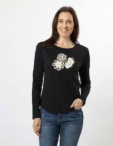 Stella & Gemma Long Sleeve T-Shirt - Black Folk Floral