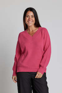 Stella & Gemma Lobby V-Neck Sweater - Fuchsia