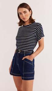 Staple the Label Coco Stripe Knit Tee - Navy/White