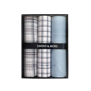 Linens and More Mens 3 Handkerchiefs Check