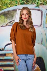 Classified Santorini Linen Blend Top - Cinnamon