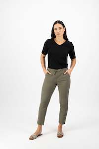 Vassalli 7/8 Leg Elastic Waist Pants - Army