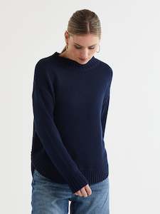 L D & Co Cotton Mock Turtle Knit - Navy