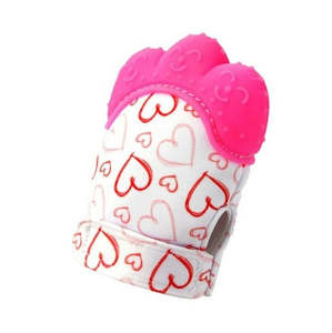 Teething mitten - pink heart