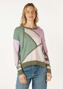 Z & P Mosaic Intarsia Jumper Khaki