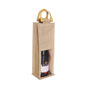 Ecobags Natural Jute Wine Gift Bag with Bamboo Handles