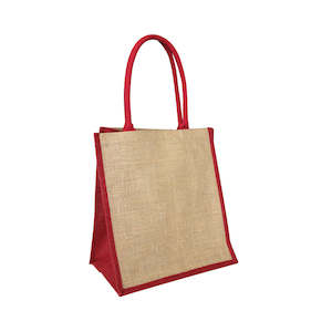 Ecobags Jute Reusable Grocery Bag - Natural with Red Gusset