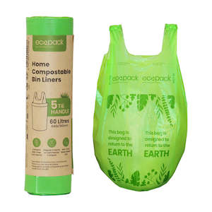 Ecopack 60L XL Compostable Garbage Bin Liners (1 Roll/5 Bags)