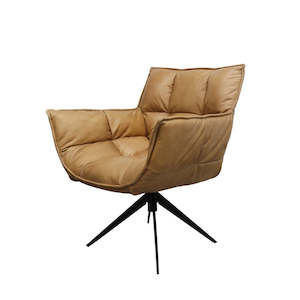 Furniture: Dallas swivel armchair in tan leather