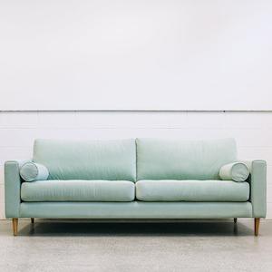 Custom chanel sofa in plush seafoam