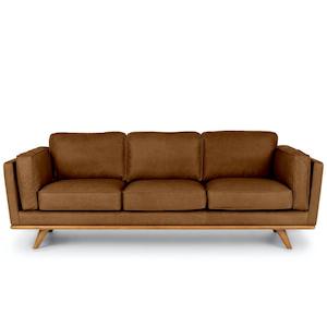 Furniture: Aria leather 3 seat sofa in matisse caramel