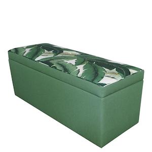 Storage ottoman in tropical palm and nassau forest