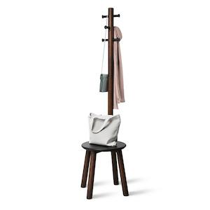 Furniture: Umbra Pillar Stool Coat Rack - walnut