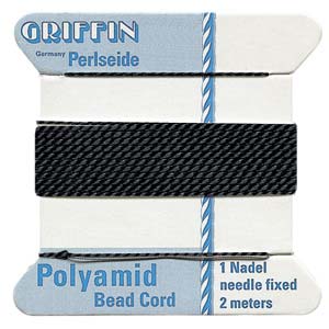 Craft material and supply: Griffin Nylon Bead Cord, Black, Size 3, 0.5mm (2m Card)