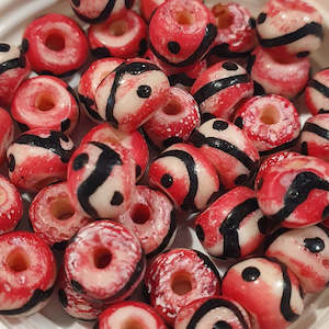 Bone Bead, Rondelle, Pink with black, 6x8mm (20pcs)