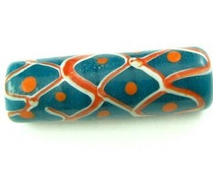 Craft material and supply: Indonesian Millifiori, Tube, Teal/Orange, 36x11mm (2pc)