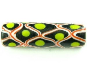 Indonesian Millifiori, Tube, Black/Yellow, 36x11mm (2pc)