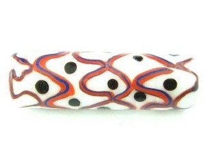 Indonesian Millifiori, Tube, White/Red, 36x11mm (2pc)